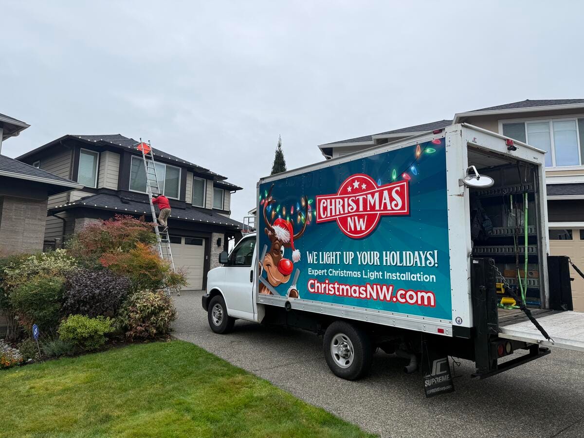 Christmas Northwest truck during installation